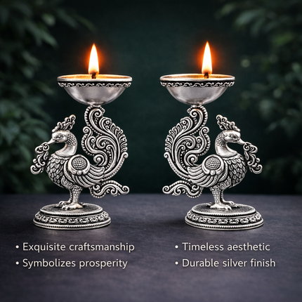 Brass Peacock Lightweight Diya Pair