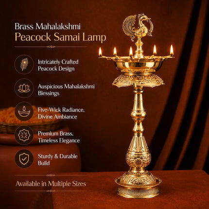 Brass Mahalakshmi Peacock Samai Lamp