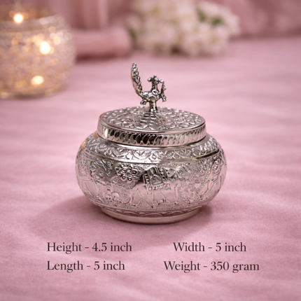 German Silver Storage Container/Supari Box With Lid (4.5 Inch)