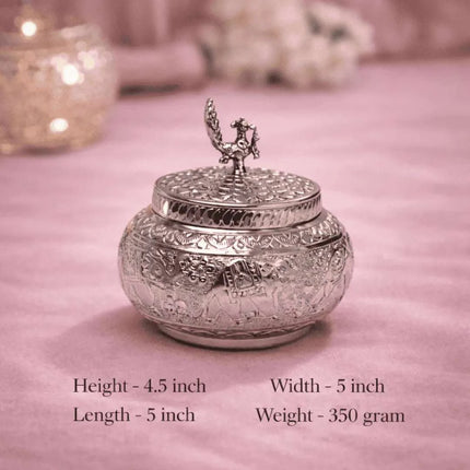 German Silver Storage Container/Supari Box With Lid (4.5 Inch)