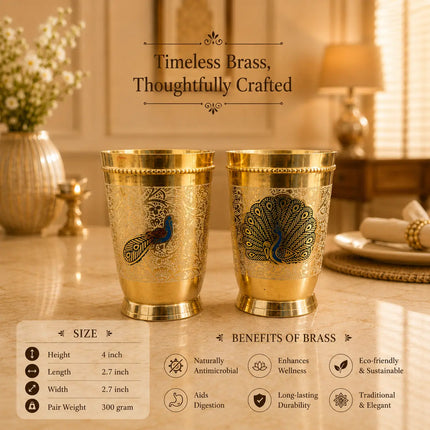 Brass Hand Painted Glass Pair
