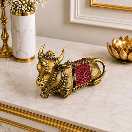 Brass Handcrafted Dhokra Sitting Nandi Idol (3.5 Inch)