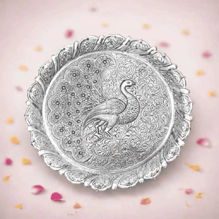 German Silver Pooja Thali With Ghungroo (11 inch)
