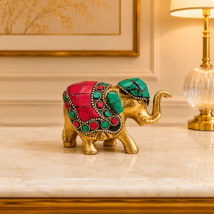 Brass Stone Work Elephant Statue