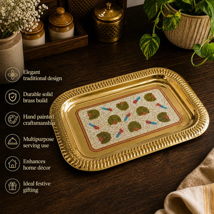 Brass Hand Painted Peacock Serving Tray