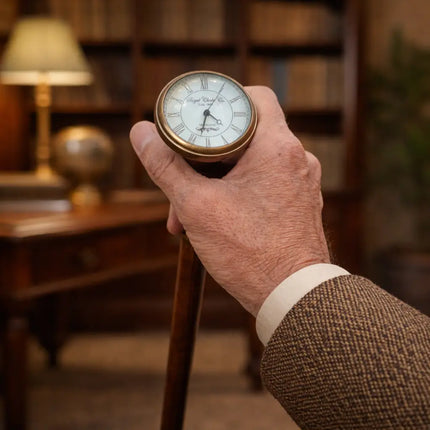 Brass Antique Wooden Walking Stick With Clock/Watch (35.5 Inch)