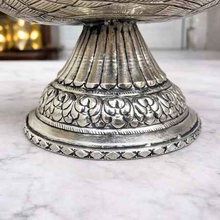 Brass Silver Plated Decorative Basket with Floral Design (10 Inch)