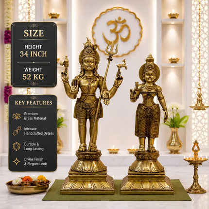 Brass Standing Shiva Parvati Idol Set (34 Inch)
