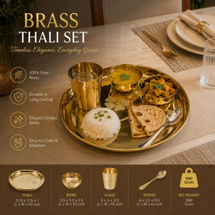 Brass Floral Thali/Dinner Set (990 Gram)
