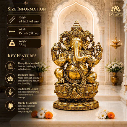 Brass Lord Ganesha Sitting Idol (24 Inch)