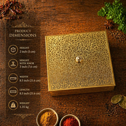 Brass Square Masala Daani / Spice Box (2 Inch)