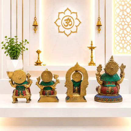 Brass Stone Work Sitting Ganesha Idol