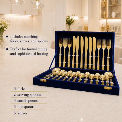 Brass Cutlery Flatware Set With Velvet Gift Box - 26 Pieces