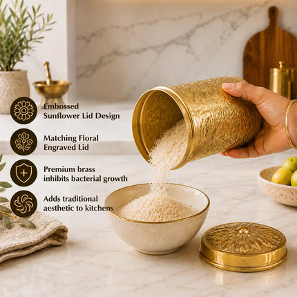 Brass Flower Design Container / Storage Box With Lid
