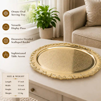 Brass Handcrafted Oval Tray / Platter
