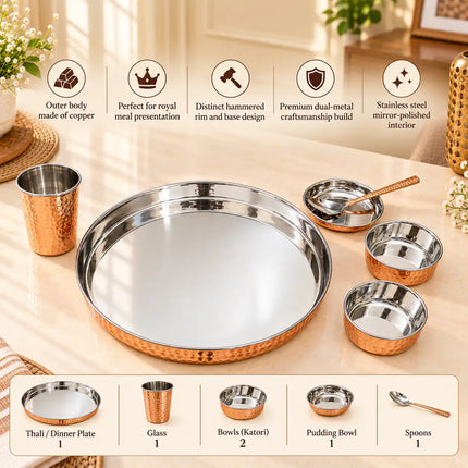 Copper/Brass Hammered Thali/Dinner Set