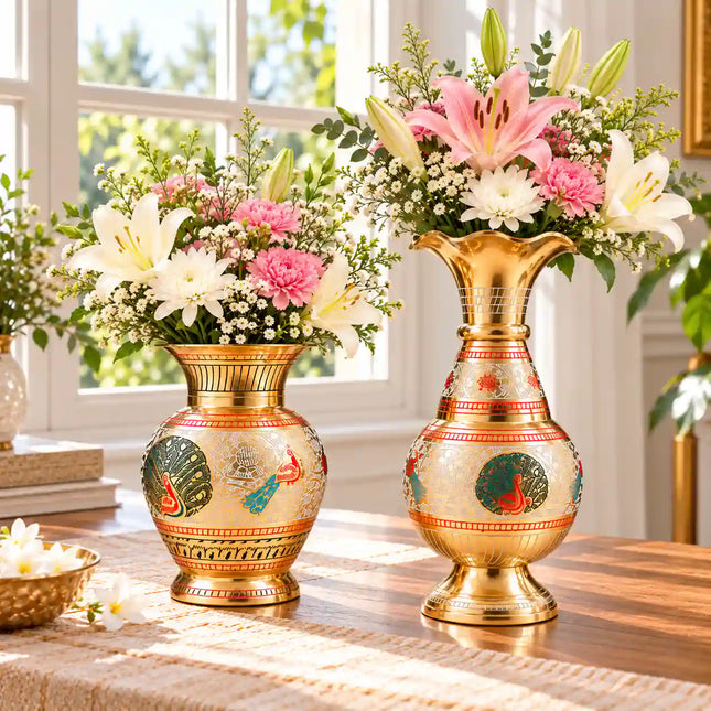 Brass Hand Painted Flower Vase