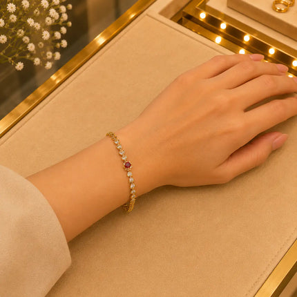 Leaf & Vine Tennis Bracelet for Women | CZ Stones, Gold-Tone Clasp