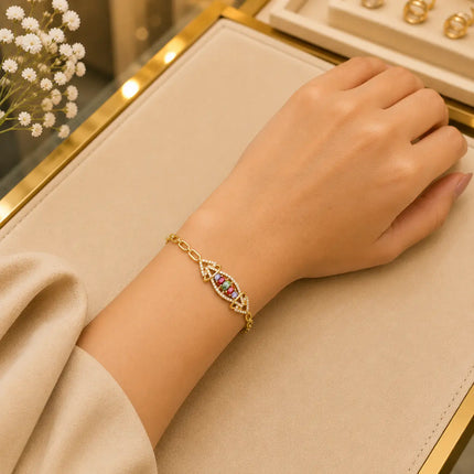 Tennis Bracelet Diamonds and Gold-Tone Clasp With Box