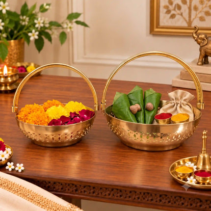 Brass Pooja Basket With Handle Set of 2