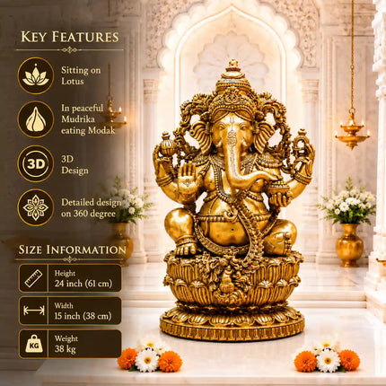 Brass Lord Ganesha Sitting Idol (24 Inch)
