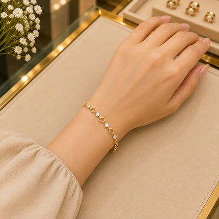 Tennis White Diamonds Bracelet Gold-Tone Clasp With Box