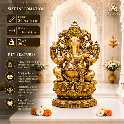 Brass Lord Ganesha Sitting Idol (24 Inch)