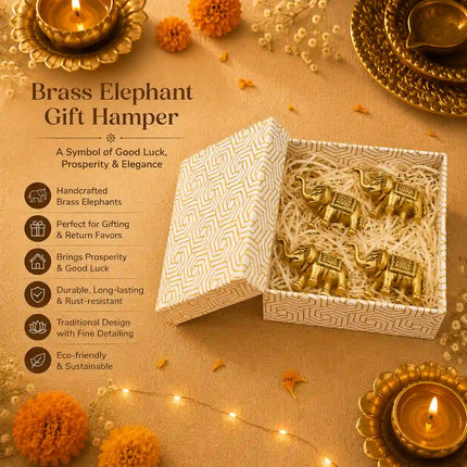 Brass Elephant Statue Set With Gift Box/Hamper