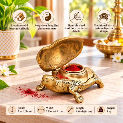 Brass Tortoise Figuruine Vastu/Feng Shui Kumkum Box (2 Inch)
