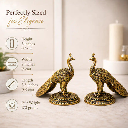 Brass Decorative Lightweight Peacock Figurine Pair (3 Inch)