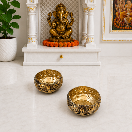 Brass Antique Decorative Prasad Bowl Pair (1.5 Inch)