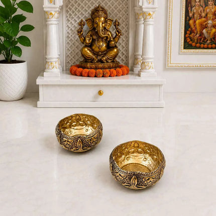 Brass Antique Decorative Prasad Bowl Pair (1.5 Inch)