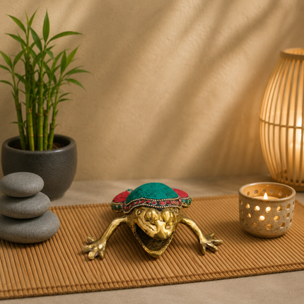 Brass Stone Work Frog Animal Figurine (2 inch)