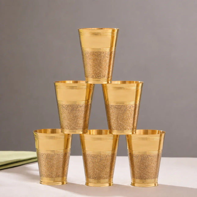 Brass Hand Carved Glass Pair (5 Inch)