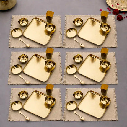 Brass Hammered Square Thali/Dinner Set (1.25 Kg)