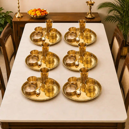 Brass Handcarved Thali/Dinner Set (1.4 Kg)