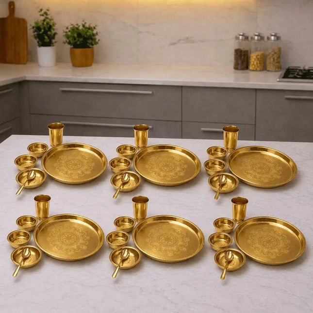 Brass Floral Design Thali/Dinner Set (1.15 Kg)