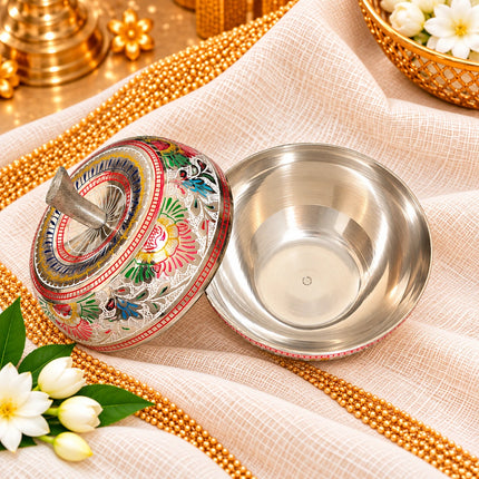 Brass Meenakari Apple Shape Powder Pot (4 Inch)