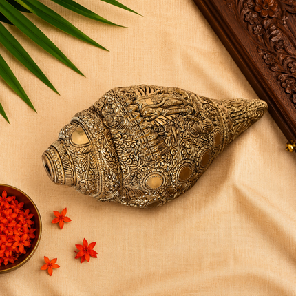Brass Vishwaroopam Vishnu Conch (9.5 Inch)