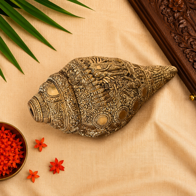 Brass Vishwaroopam Vishnu Conch (9.5 Inch)