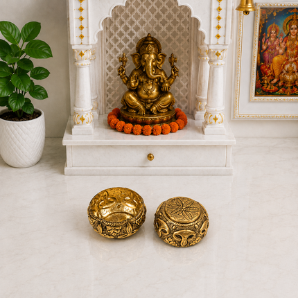 Brass Antique Decorative Prasad Bowl Pair (1.5 Inch)
