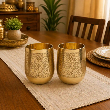 Brass Hand Carved Glass Pair