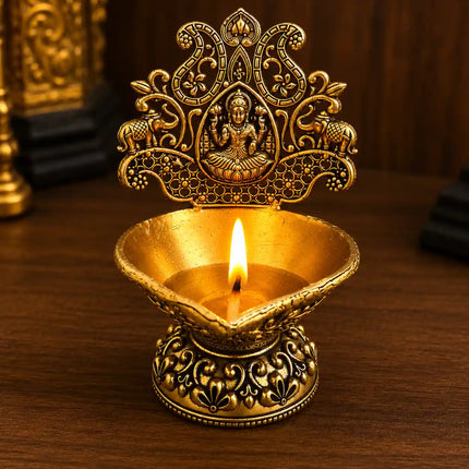 Brass Lightweight Gaja Lakshmi Diya (3.7 Inch)
