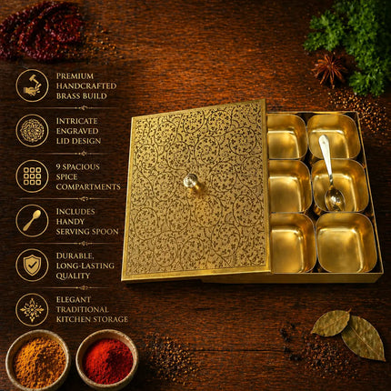 Brass Square Masala Daani / Spice Box (2 Inch)