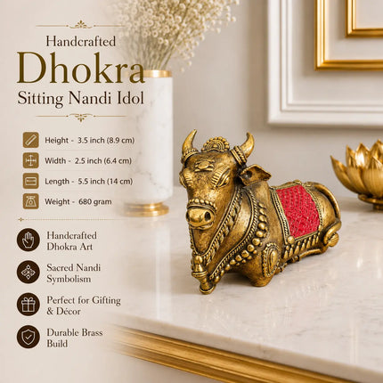Brass Handcrafted Dhokra Sitting Nandi Idol (3.5 Inch)
