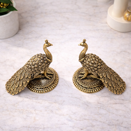 Brass Decorative Lightweight Peacock Figurine Pair (3 Inch)