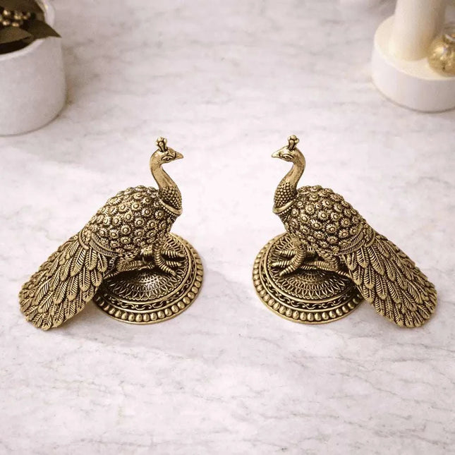Brass Decorative Lightweight Peacock Figurine Pair (3 Inch)