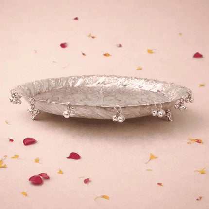 German Silver Pooja Thali With Ghungroo (11 inch)