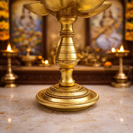 Brass Ethnic Five Petal Peacock Diya / Lamp (7.5 Inch)