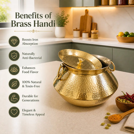 Brass Hammered Vintage Handi / Degchi with Lid